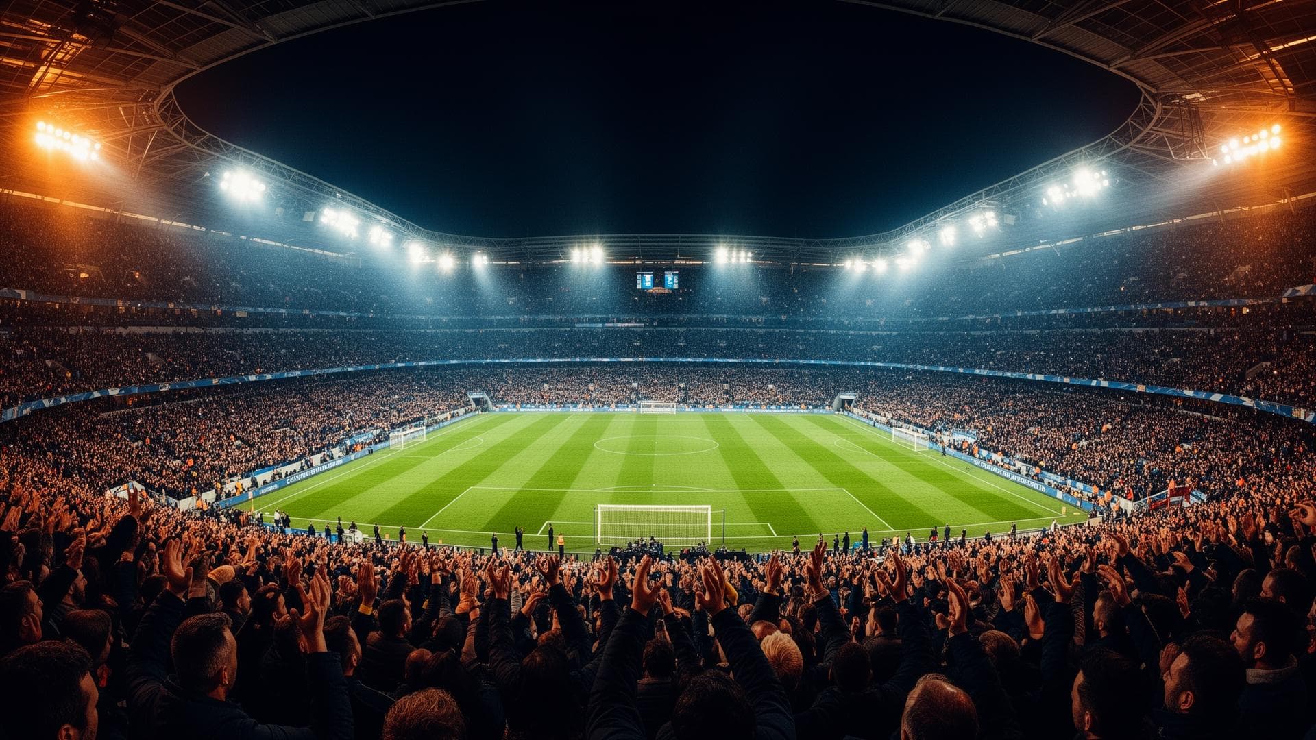 Volles Stadion bei Nacht